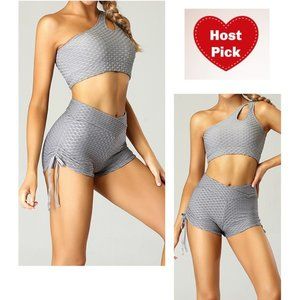Tummy Hiding CrossOver Shorts V-Shaped Waistband Hides Stomach Flab - Gray